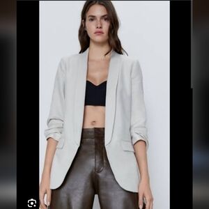 Zara Women's White Blazer Riched Sleeves